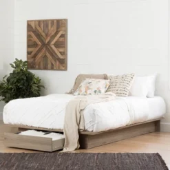 Queen Primo Platform Bed With Drawer Rustic Oak - South Shore