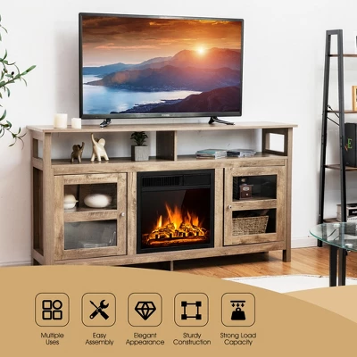Costway 58'' Fireplace TV Stand W/18'' 1500W Electric Fireplace Up To 65'' Grey - Image 4