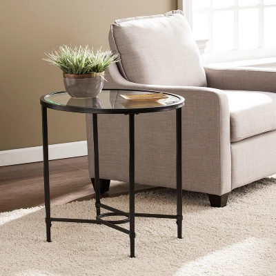 Dickinson Metal/Glass Oval Side Table Black - Aiden Lane - Image 2