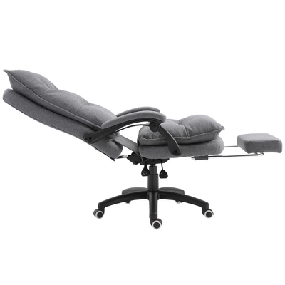 Vinsetto 360° Swivel Executive Home Office Chair Adjustable Height Linen Style Fabric Recliner With Retractable Footrest And Double Padding, Gray - Image 4