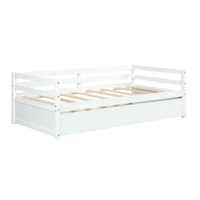 Costway Twin Size Trundle Daybed Wooden Slat Support Mattress Platform For Kids EspressoWhite - Image 10