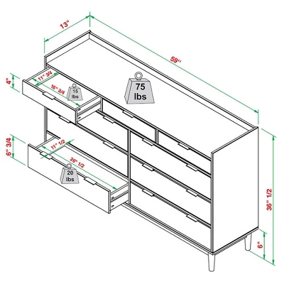Mid-Century Modern Solid Wood 9 Drawer Horizontal Dresser - Saracina Home - Image 8