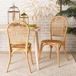 2pc Wina Rattan Dining Chair Set Natural/Brown - Bali & Pari