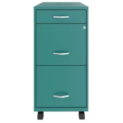 Space Solutions 18 Inch Wide Metal Mobile Organizer File Cabinet For Office Supplies And Hanging File Folders W/ Pencil Drawer & 3 File Drawers, Teal