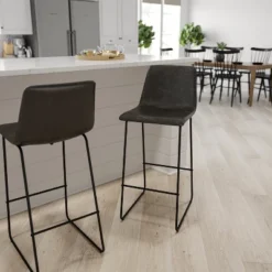 Merrick Lane 30 Inch Faux Bar Height Bucket Seat Stools, Set Of 2