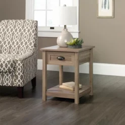 County Line Side Table With Drawer & Open Shelf - Salt Oak