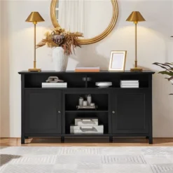 Yaheetech 31in Height Tall Modern TV Stand Media TV Console Black